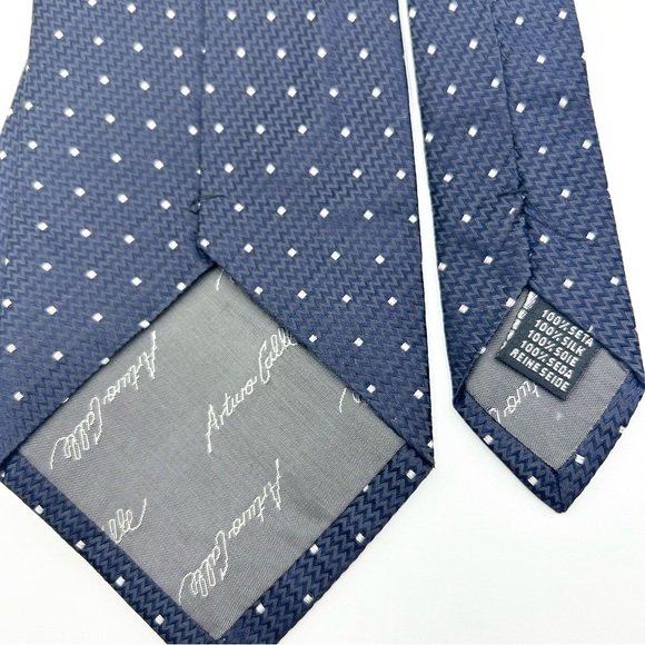Vintage Arturo Calle Navy Polka  Dots Pure Silk Neck Tie - Picture 5 of 5